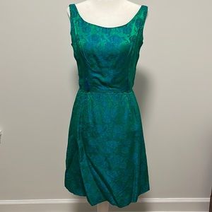 1970s Vintage teal green and blue floral embroidered dress.